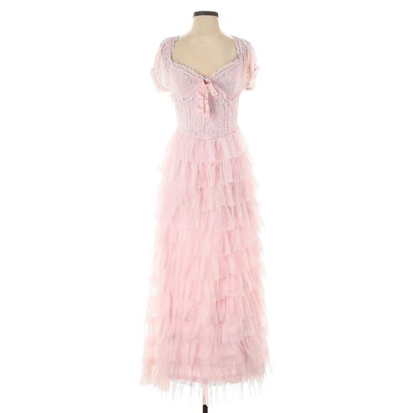 chinese dress ladies Amy Jane London Black Lace Sweetheart Neck Coquette Sofia Maxi Tulle D –  House Of Huntington main image 1